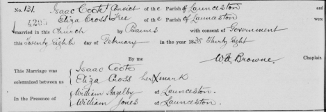 Marriages at Launceston, 1838 from Linc Tasmania, http://stors.tas.gov.au/RGD35-1-42p34j2k